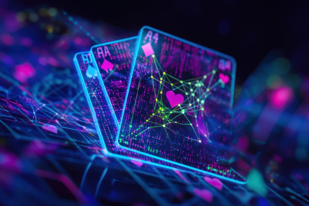 Neon Playing Cards with Digital Network